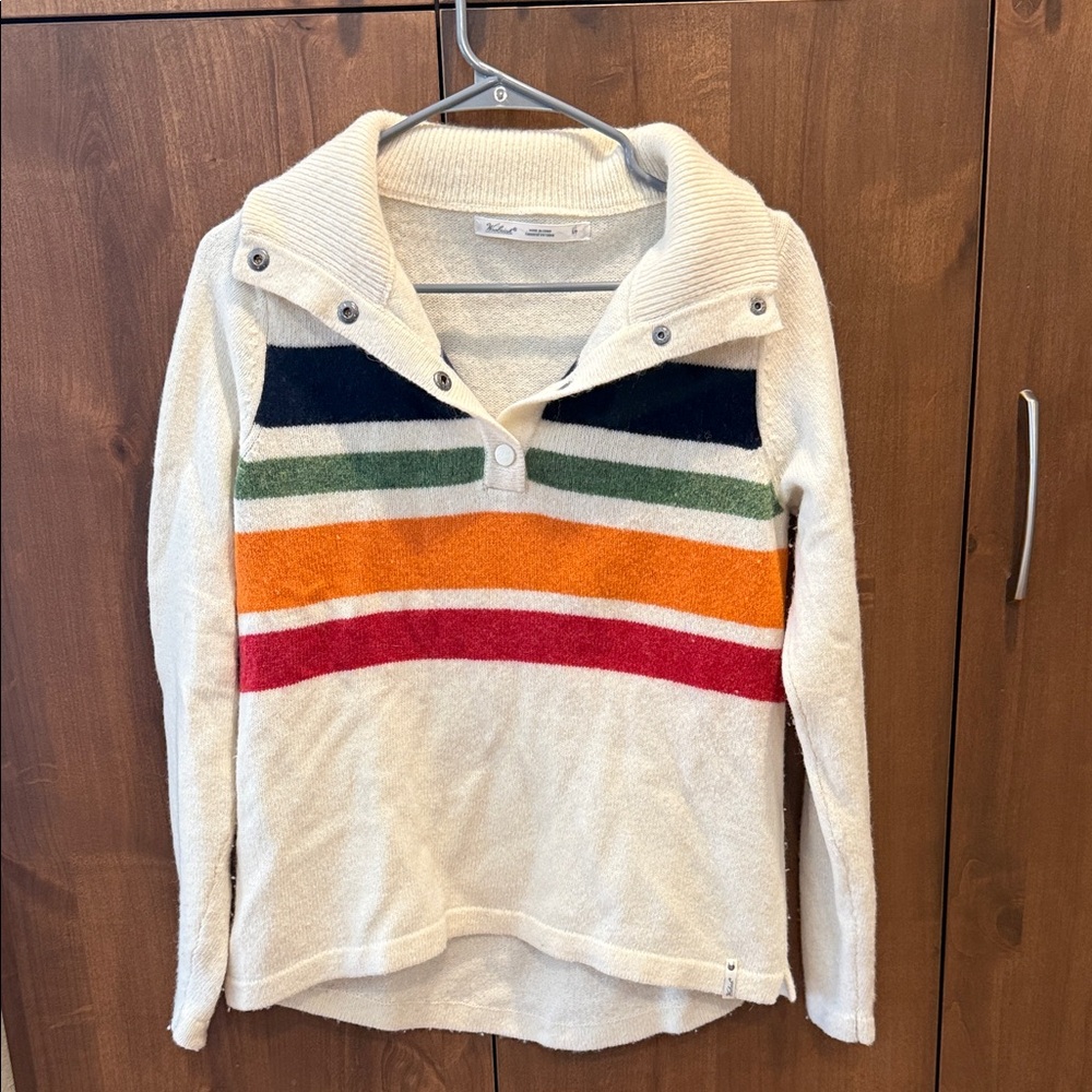 Woolrich Cream Lambswool Sweater with Multicolor Stripes